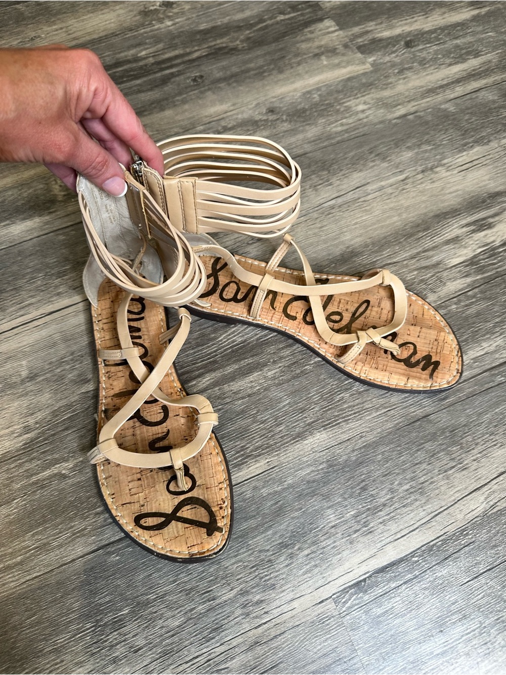 Sam Edelman Nude Strappy Ankle-Wrap Sandals